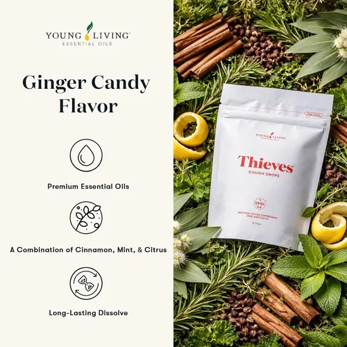Vista 4 de Young Living Thieves - Gotas para la tos con infusión de aceite esencial 30 gotas Calma la garganta y refresca el aliento Mezcla natural