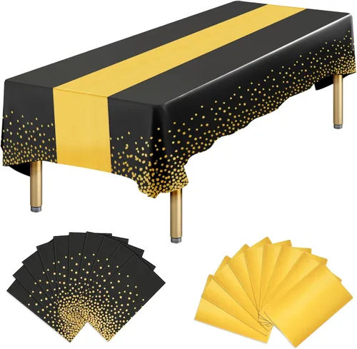 Vista 13 de Paquete de 20 manteles de plástico desechables y satinados, mantel desechable blanco rectangular y dorado para cumpleaños, baby shower, aniversario