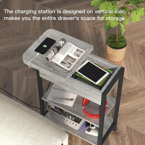 Vista 4 de LIDYUK End Table with Charging Station, Flip Top Side Table with USB Ports and Outlets, Nightstand for Small Spaces, Bedside Tables with Storage