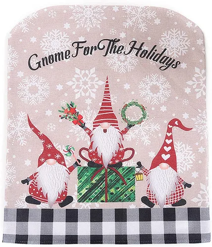 Vista 4 de MSUIINT Fundas para respaldo de silla de Navidad, 4 fundas de arpillera a cuadros para silla con patrón de gnomo, fundas para sillas de comedor