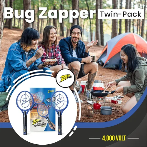 Vista 2 de Zap It Bug Zapper - Raqueta mata mosquitos recargable de 4000 voltios, cable de carga USB, Paquete de 2