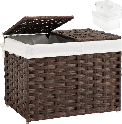 Vista 11 de SETVSON Cesta de almacenamiento con tapa, cestas de almacenamiento tejidas de ratán con 2 tapas separadas, 17.2 galones (65 L), contenedores