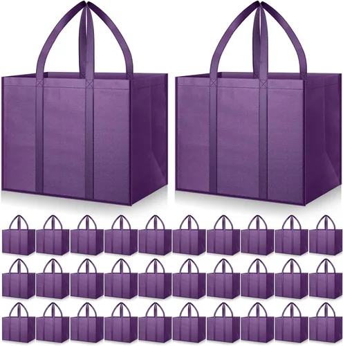 Vista 14 de Hillban Paquete de 30 bolsas de comestibles reutilizables a granel resistentes grandes bolsas de compras lavables plegables con asas