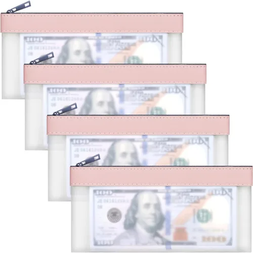 Vista 15 de VOCHIC Juego de 4 bolsas multiusos para dinero, sobres transparentes con cremallera, bolsas de dinero de 7.6 x 3.7 pulgadas, bolsas de dinero con 4