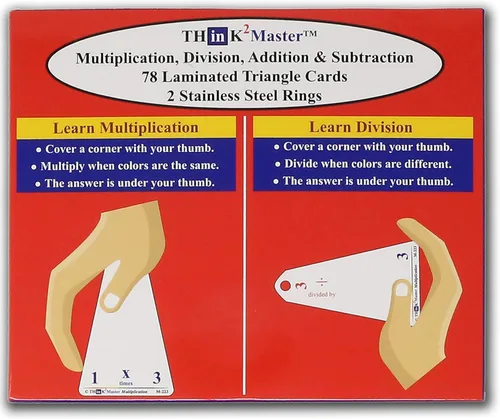 Vista 5 de Think2Master Tarjetas flash triangulares de suma y resta de multiplicación laminada premium 78 tarjetas flash borrables en seco. Incluye 2 anillos.