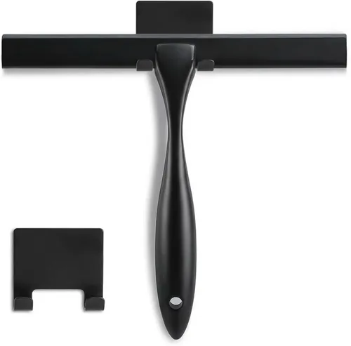 Escobilla de ducha de 10 pulgadas, color negro mate, escobilla de goma de acero inoxidable multiusos para baño, puertas de ducha, espejos, azulejos