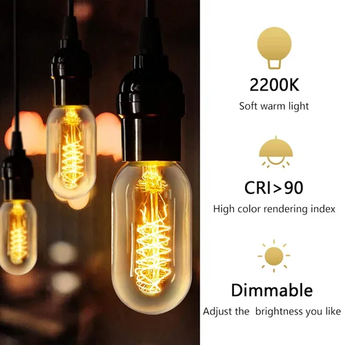 Vista 5 de Bombillas Edison incandescentes T45 retro de 40 W, 6 paquetes, 110-130 V, base E26 regulable, bombilla Edison 6 paquetes, 2200 K ámbar amarillo