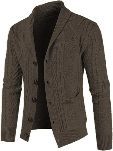 Vista 3 de JMIERR Suéter casual de manga larga con cuello de chal y botones para hombre con bolsillos