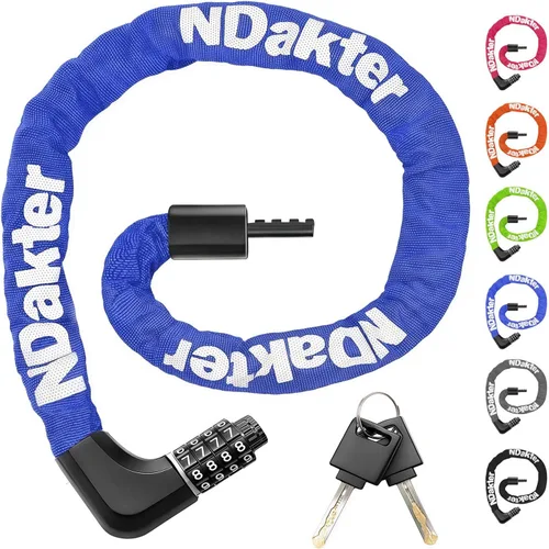 Vista 13 de NDakter Cerradura de cadena para bicicleta mejorada con combinación de 4 dígitos y 2 llaves, 1.64/2.3/3.2/4.28 pies, cerradura antirrobo