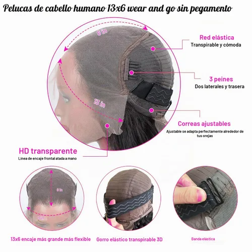 Vista 4 de Pelucas de cabello humano con encaje frontal HD de 24 pulgadas, densidad del 250%, pelucas de cabello humano con encaje frontal ondulado corporal