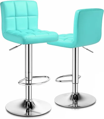 Vista 27 de Magshion Juego de 2 taburetes de bar, modernos taburetes de bar giratorios de piel sintética con espalda, sillas de bar cuadradas ajustables sin
