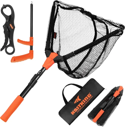 Vista 11 de KastKing Pontus - Red de pesca para pescar, plegable y ligera, red de pesca de agua dulce con escala de longitud integrada, mango de aluminio, malla