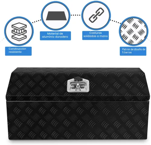 Vista 8 de Caja de herramientas de aluminio chapada en negro de 29 pulgadas, caja de herramientas impermeable con cerradura y llave para caravanas
