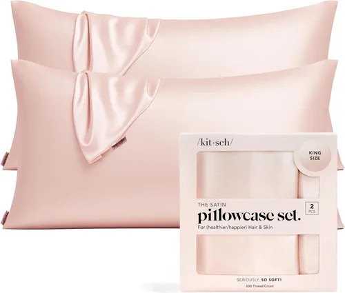 Vista 43 de Kitsch - Funda de almohada de satén con cremallera de tamaño queen/estándar, para el cabello y la piel, funda refrescante más suave que la seda