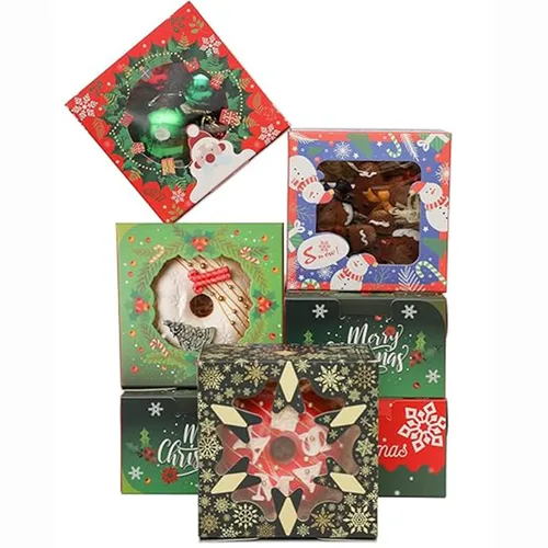 Vista 15 de qiqee Cajas de panadería negras con ventana de 4 x 4 x 2.5 pulgadas, 100 paquetes de mini cajas de galletas para macarrones, cajas de pastelería