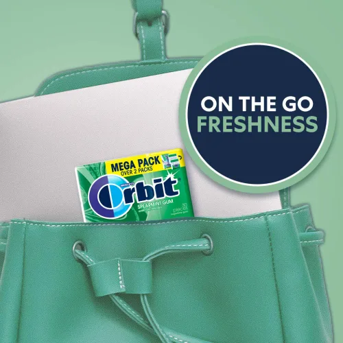 Vista 8 de ORBIT Gum Spearmint - Goma de mascar sin azúcar envuelta individualmente, menta, mega paquetes, 6 unidades, caja a granel de 180 piezas