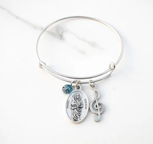 Vista 3 de Pulsera de confirmación católica para amantes de la música de Santa Cecilia para niñas