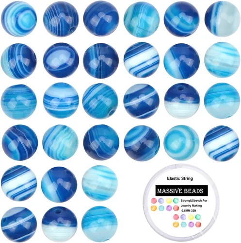 Vista 18 de 100 piezas de cuentas de cristal natural, piedras preciosas redondas sueltas de sanación energética con cordón elástico de cristal gratis
