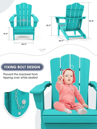 Vista 3 de KINGYES - Silla Adirondack plegable, sillas de patio de polietileno de alta densidad para todo tipo de clima, silla de césped con textura de madera