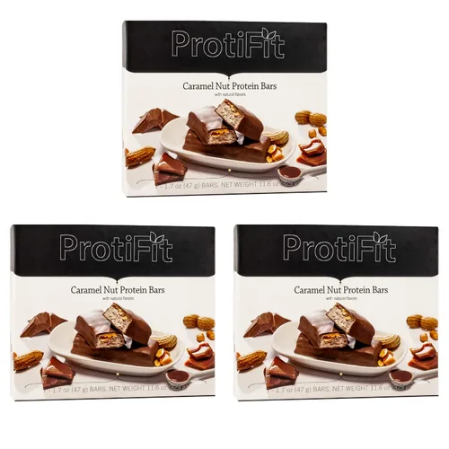 PROTIFIT - Barra de proteína de nuez de caramelo baja en calorías, paquete de 3, alta proteína, 0.55 onzas de proteína, baja en carbohidratos, baja