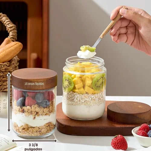 Vista 3 de Danmu - Recipientes de avena con tapas de 16 onzas, tarros de vidrio