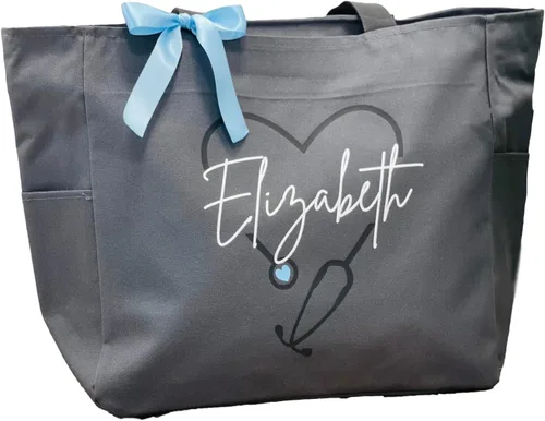 Up2ournecksinfabric LLC Personalized Large Nurse Tote Bag, Custom Gift for Nurse,Customized Tote Bag, Graduation Gift