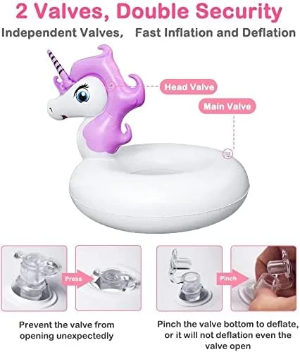 Vista 5 de Leeron Flotador de piscina de unicornio, flotadores de piscina para niños, flotador inflable de unicornio para piscina, flotadores de niños, anillos