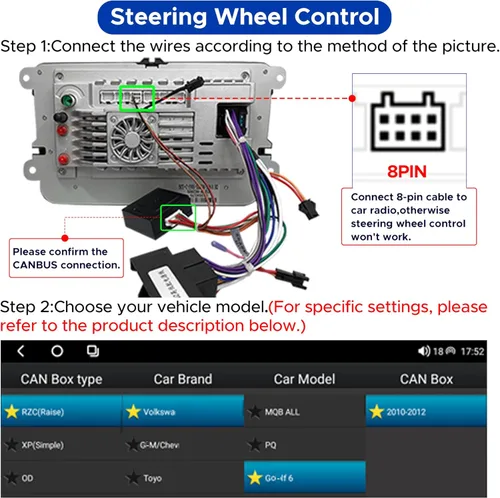Vista 9 de SCUMAXCON 7" Android 13 Radio de coche con Carplay inalámbrico Android Auto GPS Navegación Estéreo de coche 8-CORE 2+32G Pantalla táctil IPS WiFi BT