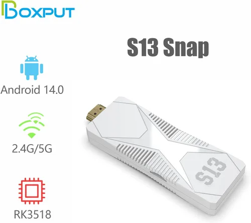 Vista 2 de BOXPUT S13 Snap Android TV Stick Android 14 Dispositivo de transmisión RK3518 Quad Core 2GB RAM 16GB ROM Dual Band WiFi 2.4G Control remoto de voz