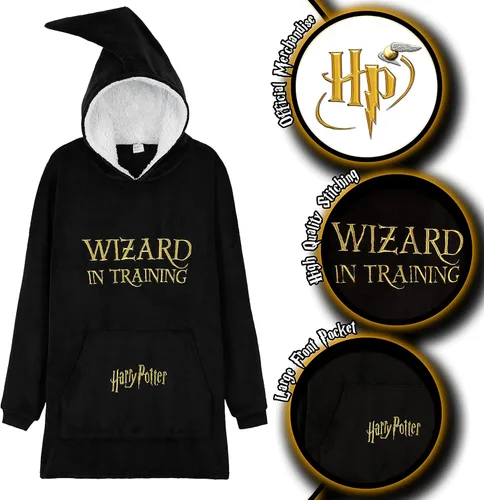 Vista 2 de Harry Potter Manta de gran tamaño con capucha para mujeres, hombres y adolescentes, manta de forro polar