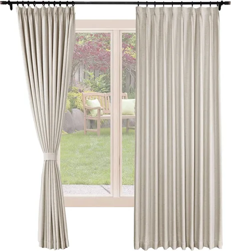 Vista 19 de Frelement Cortinas opacas de lino natural, paneles de cortinas plisadas para sala de estar, cortinas con aislamiento térmico, 52 pulgadas de ancho x