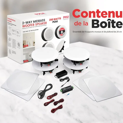 Vista 7 de Pyle 20,3 cm 4 Bluetooth de montaje empotrado - Sistema de altavoces de 2 vías en pared/techo, conexiones rápidas, parrilla redonda/cuadrada