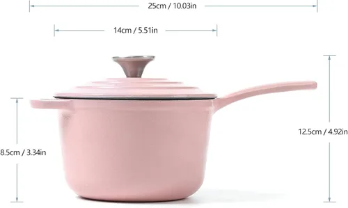 Vista 2 de HAWOK Cacerola de hierro fundido esmaltado de 1 quare juego de 2 unidades, color rosa Rosado