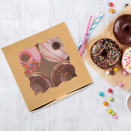 Vista 6 de 60 cajas de panadería con ventana, 6 x 6 x 3 pulgadas, cajas de galletas Kraft para pastelería (marrón)