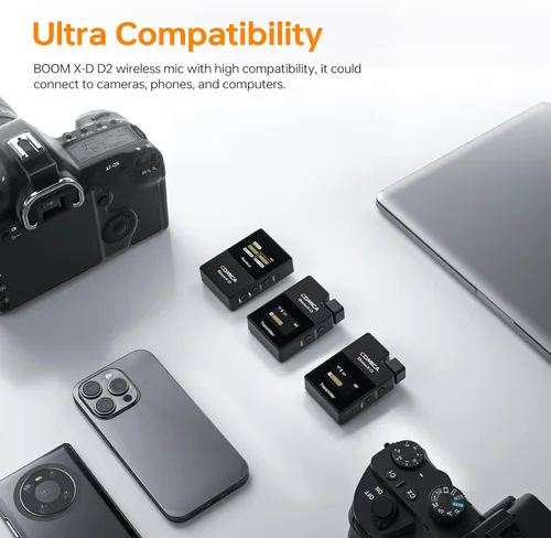 Vista 2 de comica BoomX-D2 - Sistema de micrófono inalámbrico para cámaras, videocámaras, teléfonos inteligentes, portátiles, micrófono de solapa inalámbrico