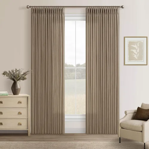 Vista 58 de TWODRAPES Cortinas de Lino Plisadas con Pinza Beige Blancas de 54 Pulgadas de Largo 2 Paneles para Comedor Cocina Dormitorio Plisadas Semi