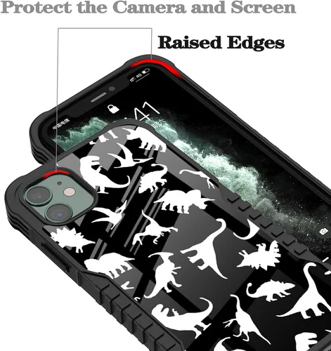 Vista 4 de Funda compatible con iPhone 11, bonito diseño de dinosaurio para mujer, esquinas a prueba de golpes, antiarañazos, antideslizante, funda protectora