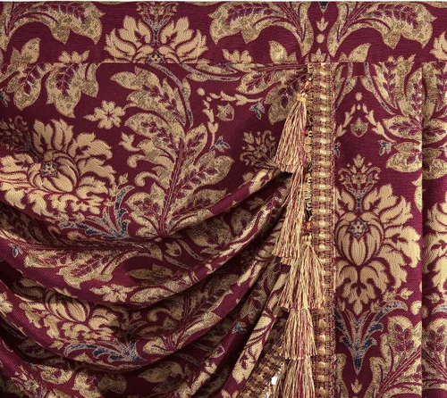 Vista 7 de Loom and Mill Cenefa de cascada de lujo de jacquard para sala de estar, elegantes cenefas de ventana con festones y cuentas damascadas, cortinas