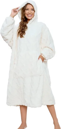 Vista 11 de Manta Sherpa con capucha de gran tamaño, sudadera con capucha y manga larga y bolsillo, color beige