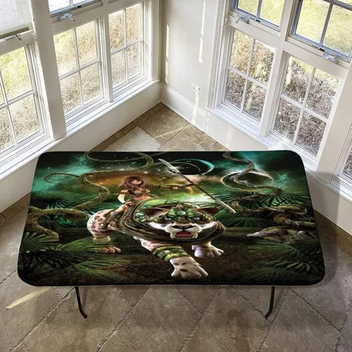 Vista 15 de Mantel ajustable elástico de granja, 24 x 36 pulgadas, mantel rectangular para mesa plegable de 3 pies, estampado de árboles de pinos de invierno