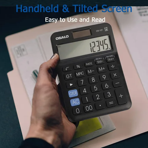 Vista 3 de Calculadora de escritorio de bolsillo de tamaño pequeño, pantalla LCD grande de 12 dígitos, función fiscal básica, calculadora de escritorio
