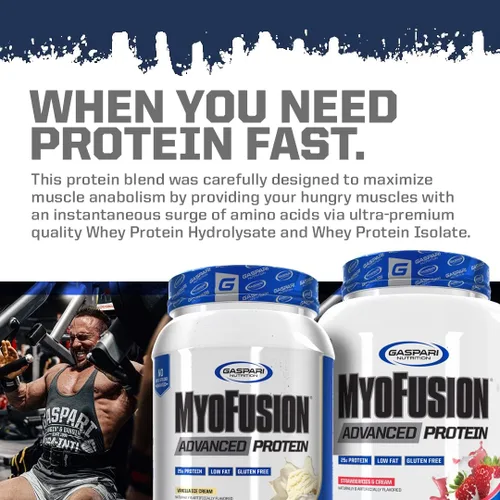 Vista 5 de Gaspari Nutrition Myofusion Advanced Protein, mezcla de proteínas con proteína de suero de leche, proteína de caseína y proteína aislada, baja