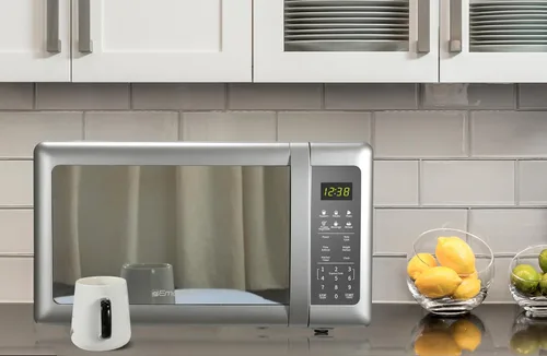 Vista 7 de Emerson MW7601SL-N Horno de microondas para encimera con elegante puerta de vidrio de acabado espejado, 700W, 10 niveles de potencia y 6