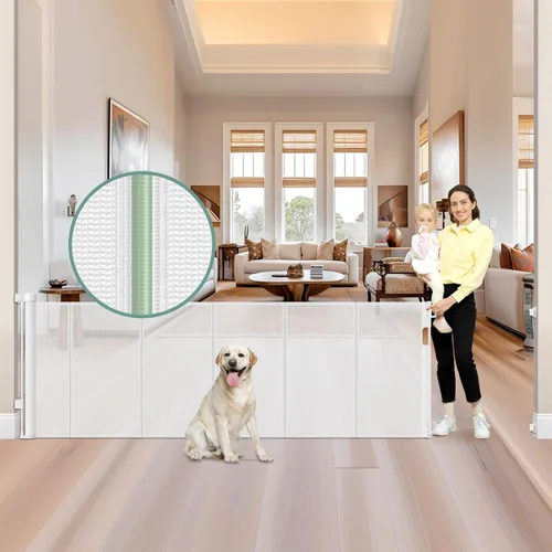 Vista 15 de Puertas de bebé retráctiles reforzadas de 55" de ancho con tiras reforzadas, puerta retráctil para perros interior/exterior para puerta, evita