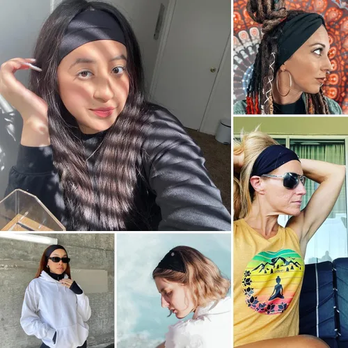 Vista 5 de 6 diademas negras para mujer, diadema de algodón antideslizante, elástica, soporte para la cabeza, accesorios para el cabello