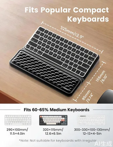 Vista 7 de Vaydeer Reposamuñecas de teclado mediano para computadora, soporte de teclado de espuma viscoelástica suave con soporte de muñeca para teclado