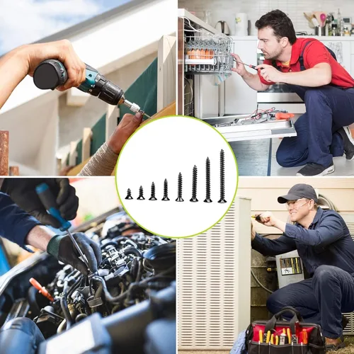 Vista 7 de Juego de tornillos de madera de cabeza plana M3, 420 piezas, tornillos autorroscantes Phillips de cabeza avellanada, acero al carbono, contiene 20