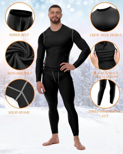 Vista 4 de Liitrsh Juego de 4 piezas de ropa interior térmica para hombre, ropa interior larga con forro polar, capa base de secado rápido, parte inferior
