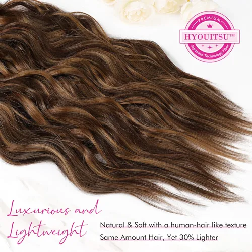 Vista 3 de REECHO Extensiones de cabello con clip, 4 extensiones de cabello tipo B de 24 pulgadas de grosor, extensiones de cabello largo con ondas de playa