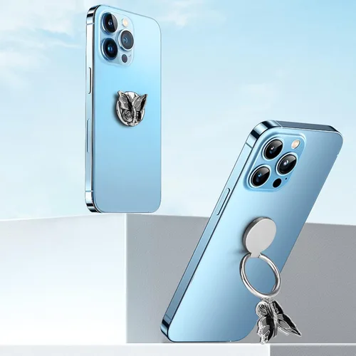 Vista 3 de Soporte para Anillo de Teléfono Omorro, Soporte de Dedo con Patada, Anillo de Metal Brillante con Diseño de Mariposa, Soporte para Teléfono Celular